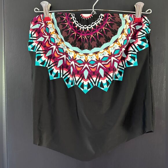 Bandeau Tankini Black Tribal Print Open Back Size Small - Picture 1 of 4